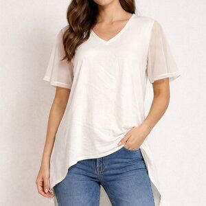 Topshop Cream High-Low‎ V-Neck Top – Size 6